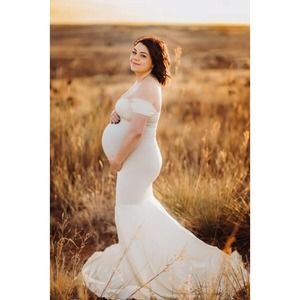 Chicaboo Maternity photo shoot Long Mermaid Dress stretchy OS Size 4-12 white D7